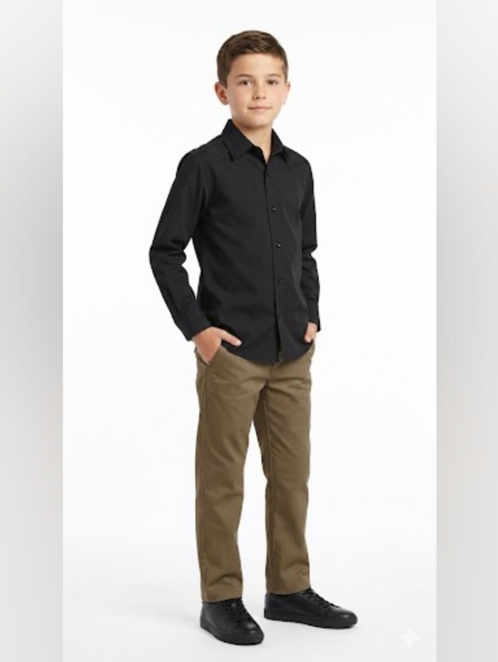 Black Long Sleeve Button-Up Shirt - Classic Boys' Dress Shirt SZ 12